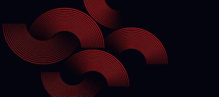 Red abstract background with circular lines, technology futuristic template. vector