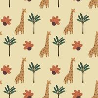 Seamless pattern surface design for kids with hand drawn Giraffe and palm tree vector