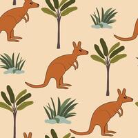 Seamless pattern surface design for kids with hand drawn Kangaroo and palm tree vector