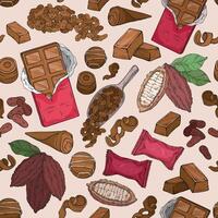 Chocolate seamless pattern. Hand drawn candy, Cocoa Beans, Chips vector