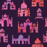 Seamless pattern with Indian palaces, parts of architecture, traditional famous landmark, triangles design elements vector