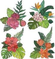 set of bouquets, floral elements isolated on white background vector