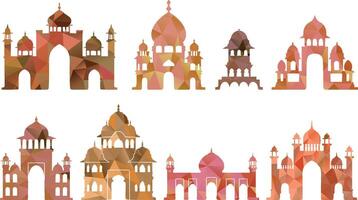 Indian palaces, parts of architecture, traditional famous landmark, triangles design elements vector