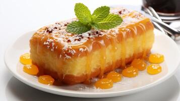 Mini sponge cake roll dessert cream vanilla and caramel photo