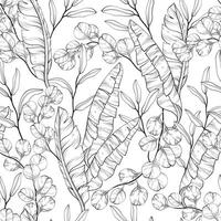 Black and white. Leaves and branches seamless pattern. Eucalyptus and banana leaves. vector