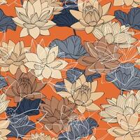 Seamless abstract pattern with lotus. Lotus flowers line arts design. vector