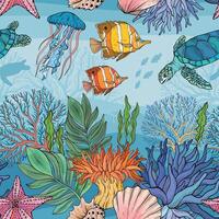 Marine Life pattern, the ocean and underwater world with different inhabitants vector