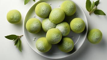 mochi verde té matcha tradicional arroz pastel calle comida foto