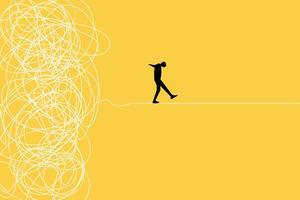 Businessman running away from mess chaos line. concept of find solution, thinking process and problem solving vector