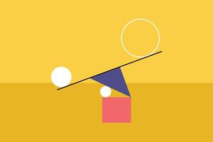 Scale balancing one big ball and small one. Concept of harmony and balance vector