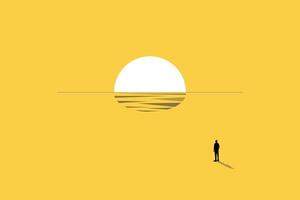 Businessman Standing in Front of a sunrise. concept of New Possibilities, Hope, Dreams, New Business, and Solution Finding vector