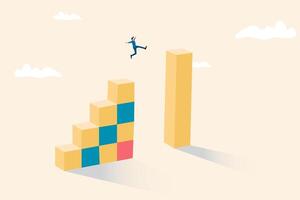 big jump to fill the gap surreal concept. Business challenge and solution. eps10 illustration. vector