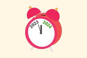 2023 and 2024 on red alarm clock on yellow background for preparation of Merry Christmas and Happy new year concept vector