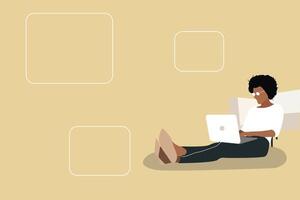 Business woman sitting and thinking the solution. concept of critical thinking to solve problem, new idea and concentration vector
