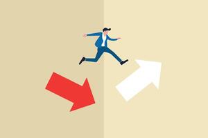 Businessman jumping from down chart to growth chart. concept of bullish market, success, financial, and increase in rates vector