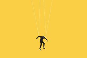 Controlling businessman. concept of bad habit, corruption, and right vector