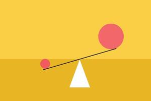 Scale balancing one big ball and small one. Concept of harmony and balance. work life balance vector