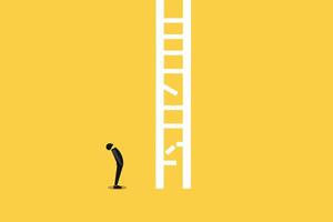Businessman look at broken ladder. concept of problem or risk, Career path obstacle, financial problem vector