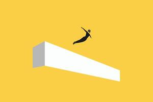 Businessman jump on cross over brick wall. concept of Overcome obstacle, solving business problem, and solution for path vector