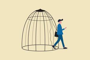 Businessman escape from trap. concept of escape from comfort zone, experience new challenge and break free for freedom vector