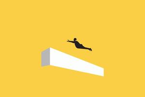 Businessman jump on cross over brick wall. concept of Overcome obstacle, solving business problem, and solution for path vector
