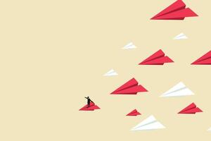 Leadership success concept red paper plane. Think differently, new idea, change, trend, courage, creative solution, innovation concept vector