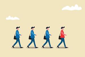 Leadership success concept businessman with employee. Think differently, new idea, change, trend, courage, creative solution, innovation concept vector