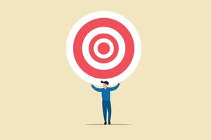 Businessman lifting a target. concept of Reach target or reach goal, success, achievement or growth, challenge and motivation vector