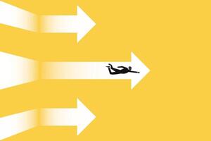 Businessman follow a arrows for business opportunities. Symbol of ambition, motivation and long road ahead vector