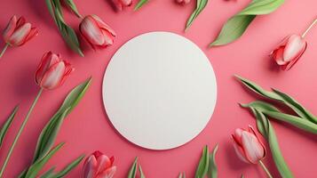 Blank white board and beauty tulip flower message text copy space photo