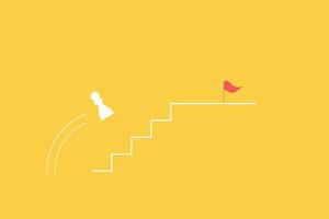 Ambition concept with pion jump on stairs. Success, achievment, motivation business symbol vector