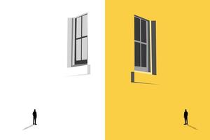 Business dispute or disagreement concept with two businessman with different side. Symbol of miscommunication, conflict, argument. Eps10 illustration. vector