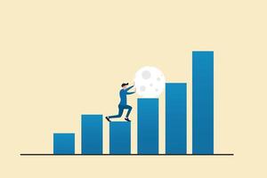 Businessman push heavy boulder step up to top graph. concept of problem or difficulty to achieve success, risk, increase earning and profit vector