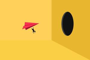 Leadership success concept red paper plane. Think differently, new idea, change, trend, courage, creative solution, innovation concept vector