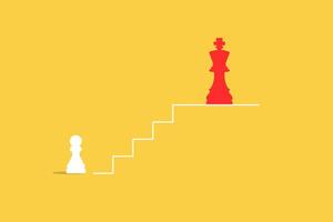 Ambition concept with pion look the the king on top. Success, achievment, motivation business symbol. Eps10 illustration. vector