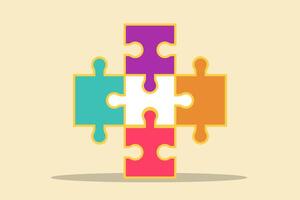 Connection together puzzle pieces. concept of Team elements Business, teamwork, cooperation, partnership vector