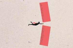 Super businessman breaks the block. concept of employee overcomes obstacle, success and strength vector