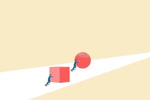 Businessmen pushing different solid shape. concept of advantage and competition vector