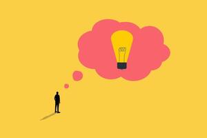 Businessman happy look lightbulb. Concept of New idea, brainstorming, innovation, success. 1 vector