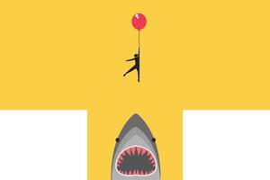 businessman fly with balloon through the gap. Concept of success, motivation, goal, professional growth vector