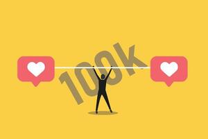 man lift dumbbell heart icons buttons click yellow background social network hope 100K like vector