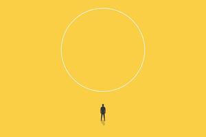Businessman walking enter the circle. concept of business thinking, circle team, team work vector