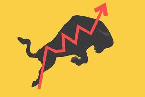 Bull run or bullish market trend in stocks or crypto. Trade exchange, up arrow graph for increase in rates vector