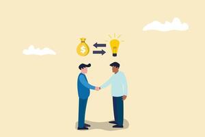 Business negotiation, deal making or acquisition, merger and Buying a good idea concept. Two men shaking hands. vector