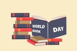 World book day. Stack of colorful books with open book vector