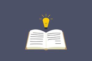 Book with idea bulb above. concept of knowledge and creative think idea vector