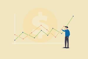 Businessman present financial chart with uptrend line graph and numbers in stock market. concept of growth, profit or increase revenue and success vector