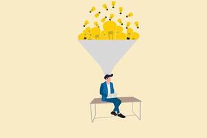 Businessman sitting with laptop and get lightbulb idea to working on creative project vector