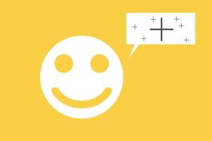 Happy smile sign and good feedback rating. concept of think positive, customer review, assessment, satisfaction, Calm mood, good mental health, good mood vector