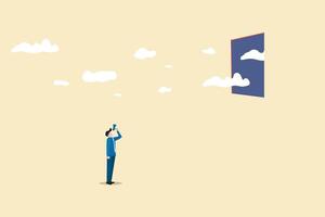 Businessman with megaphone look the sky. concept of idea of freedom, change, dream and motivation vector